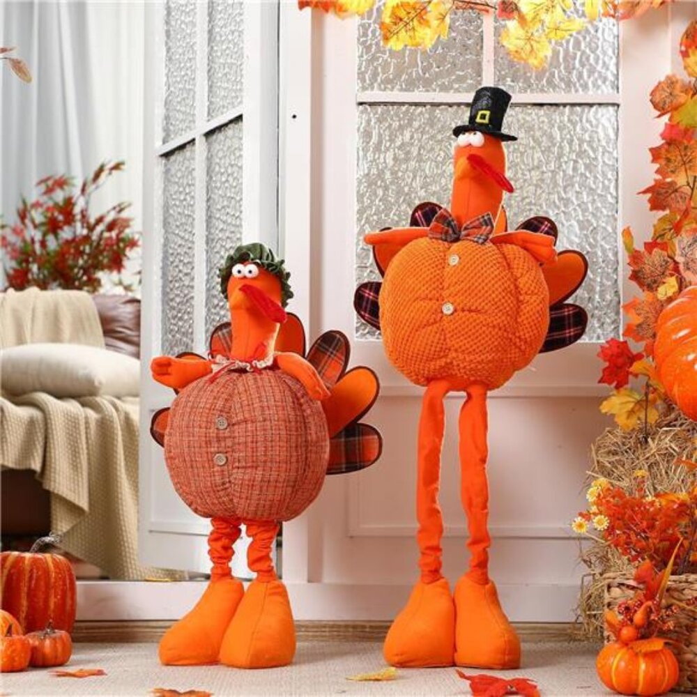 New 2 Pcs Thanksgiving Turkey Plush Decoration 23.6 to 39.3 Inch Standing